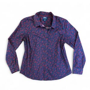 Izod Women's Blue and Red Paisley Button Down Shirt